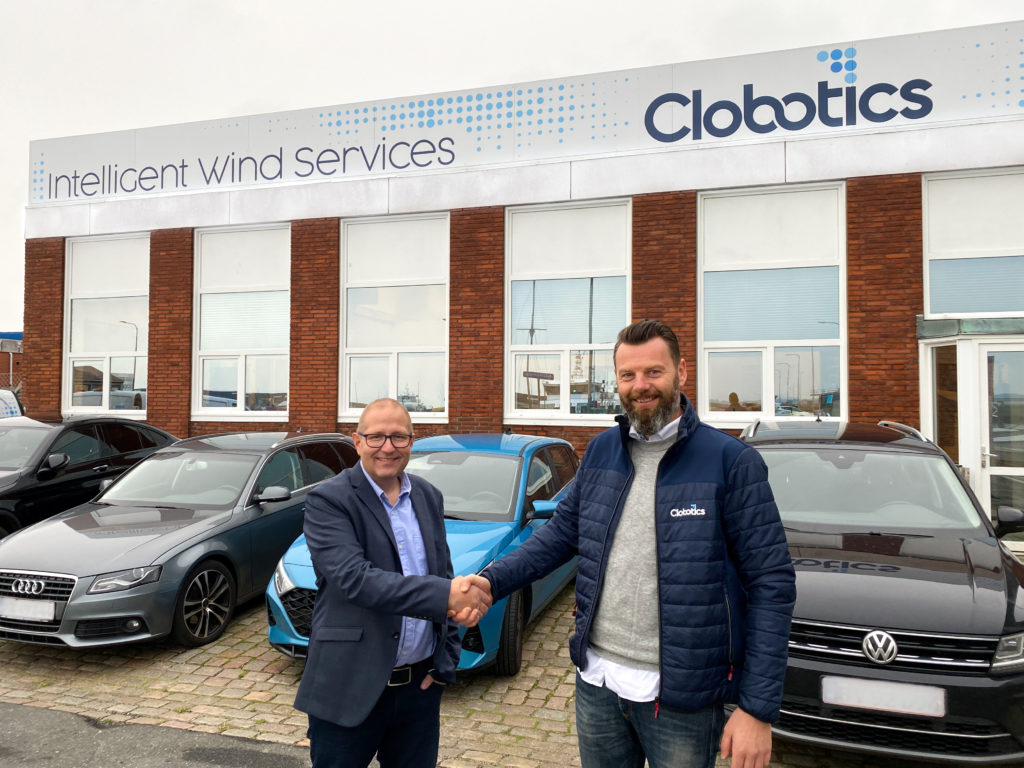 Brian and Mads outside the Clobotics office in Esberg, Denmark