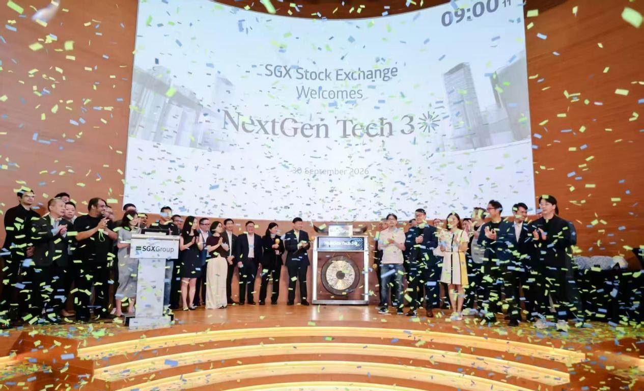 The NextGen Tech 30 Class of 2026 at the Singapore Exchange gong-striking ceremony
