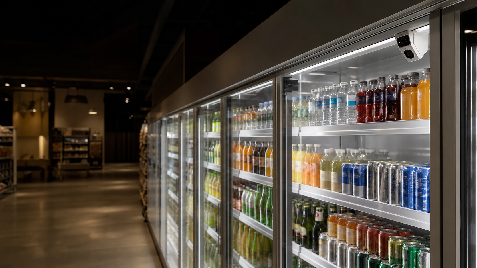 SmartView camera monitoring a refrigerated beverage display