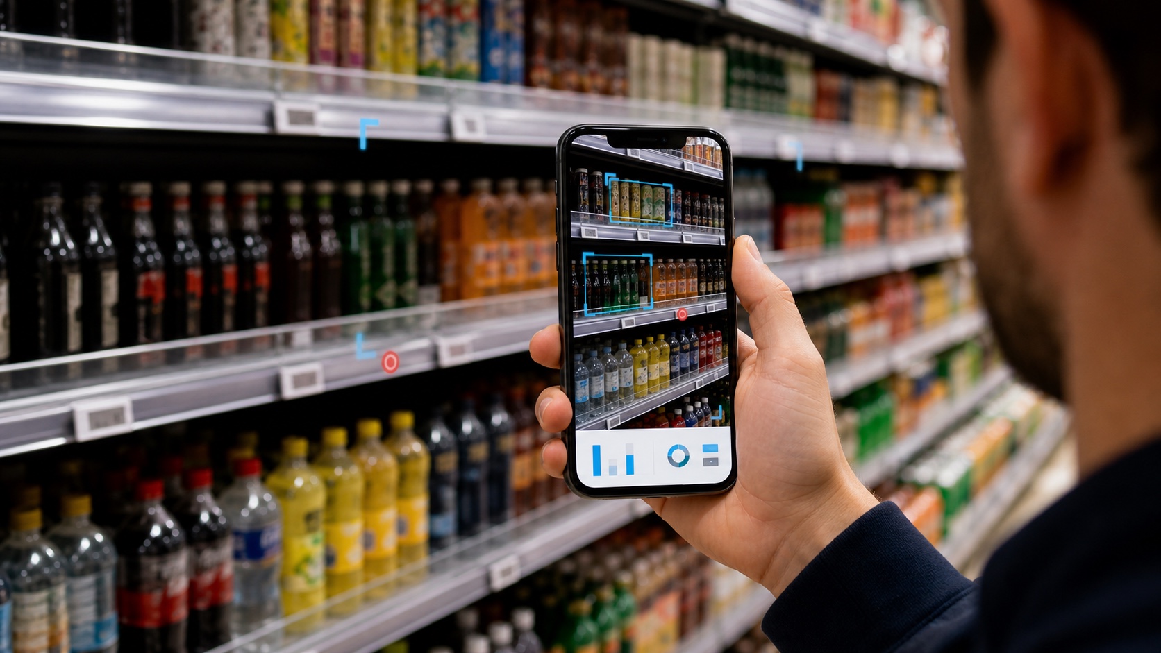 Clobotics mobile shelf scan highlighting product recognition, out-of-stock gaps, and instant retail analytics