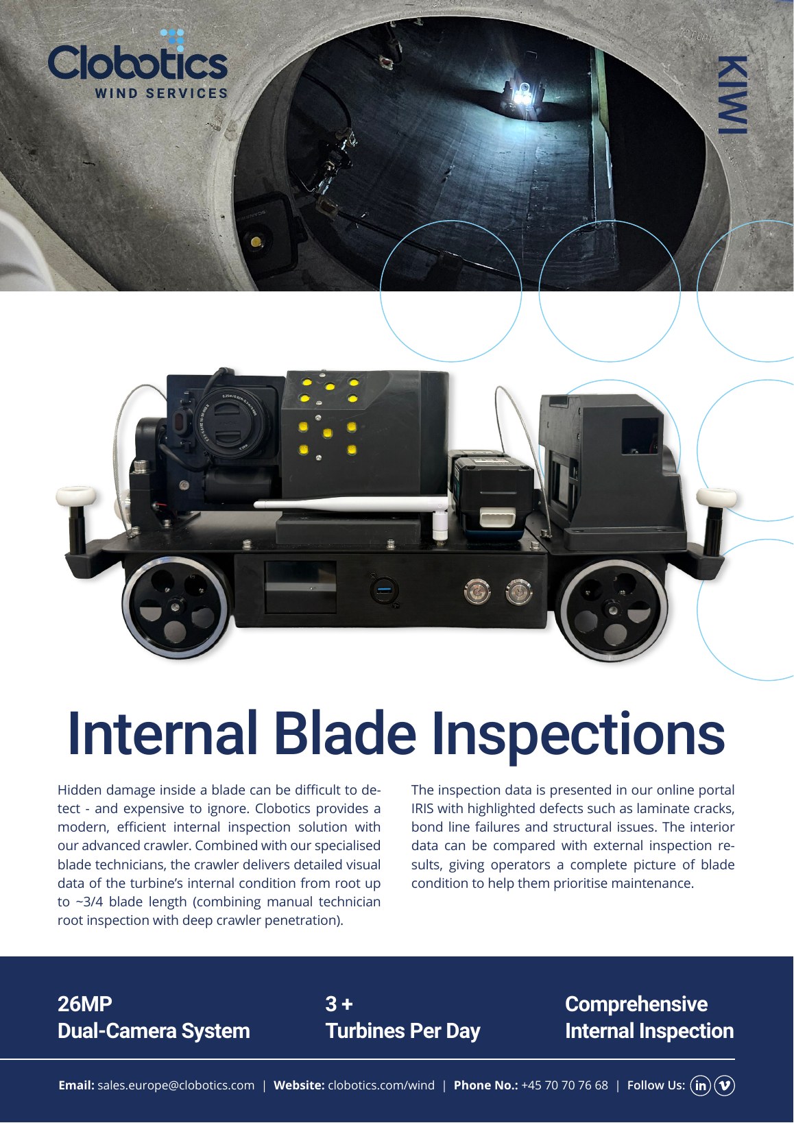 Cover of the Clobotics KIWI Internal Blade Inspections product brief