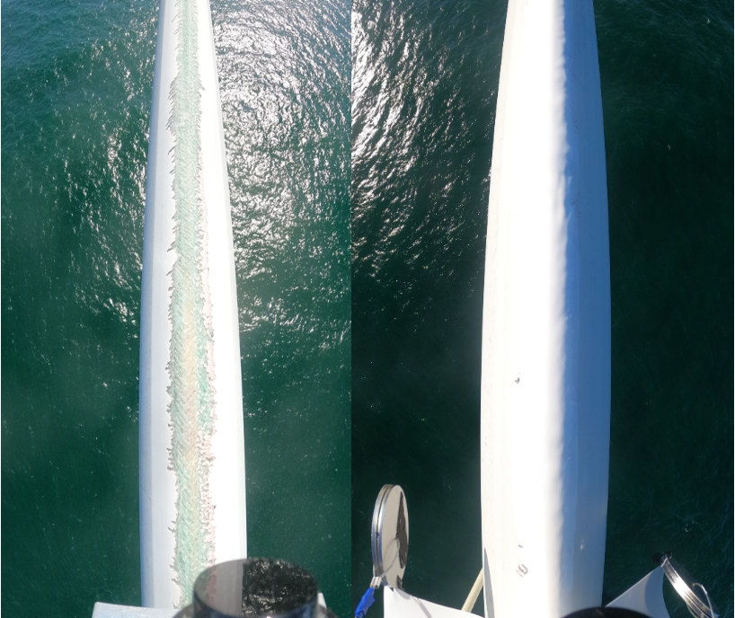 Wind turbine blade leading edge before and after SPARROW repair, example two